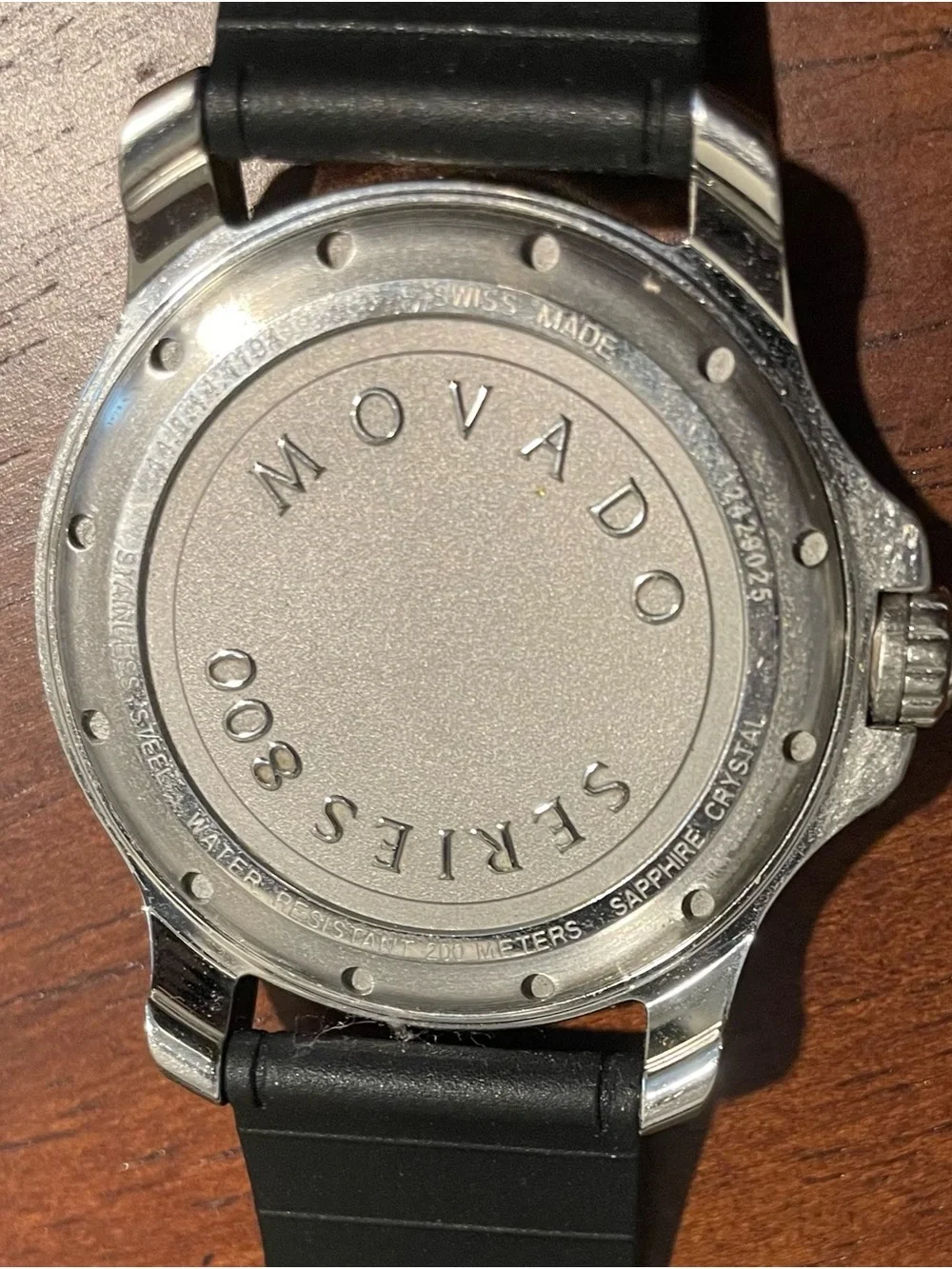 Movado Black Dial Stainless Steel Watch with Blue Accents